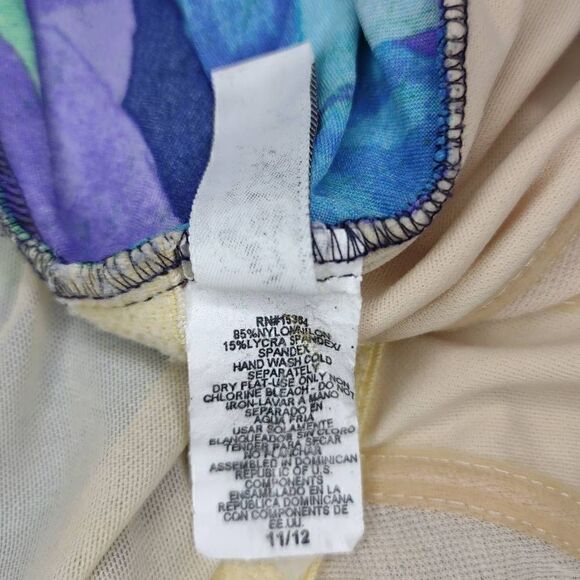 Basic Editions Women's Floral Faux Tankini One Piece Swimwear Blue & Purple - Picture 7 of 7